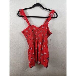 Nwt Nobo Juniors 3XL Red Floral Smocked Flutter Sleeve Sweetheart Neck Tank Top